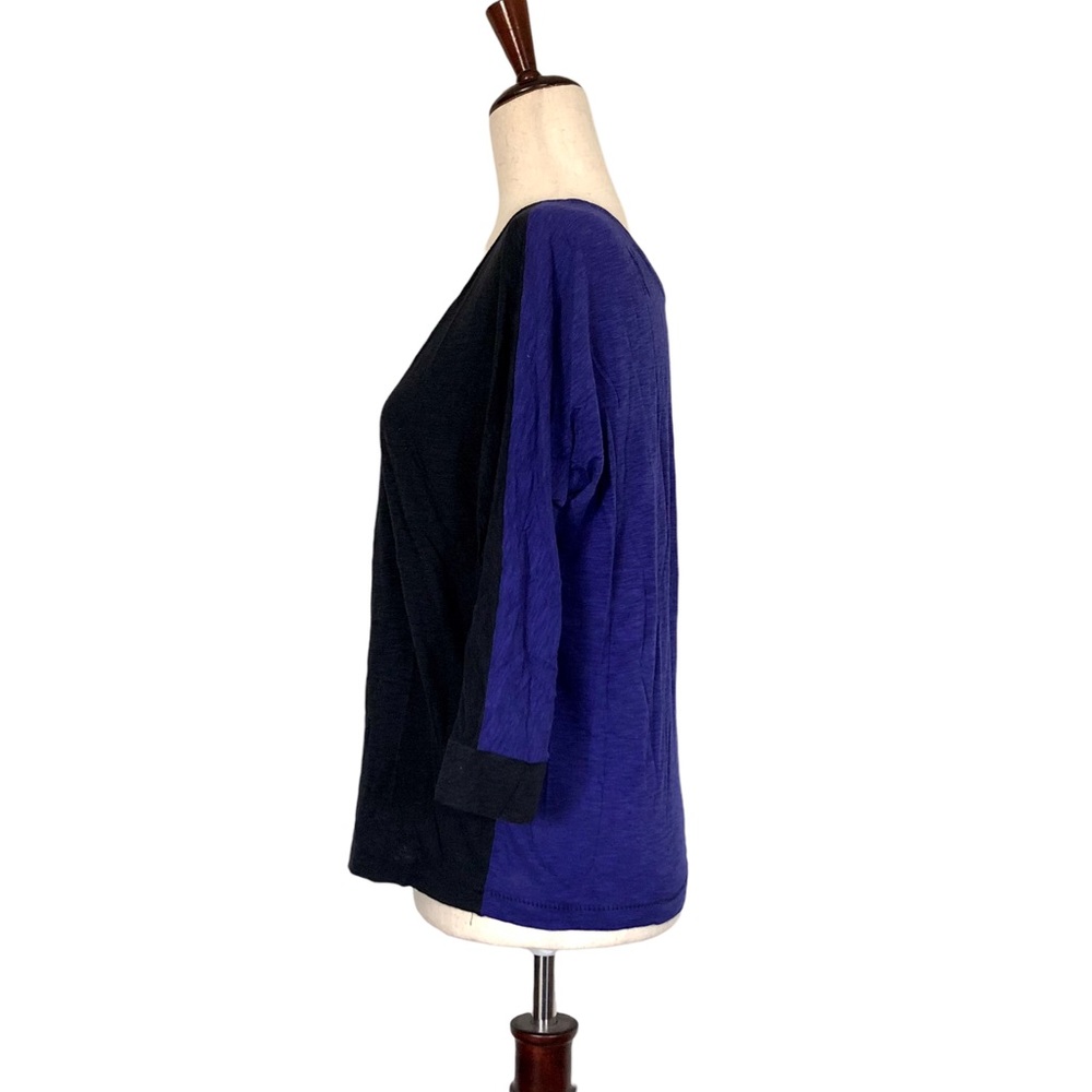 Loft Women’s Colorblock 3/4 Sleeve Scoopneck Tee, Black Blue Size Medium